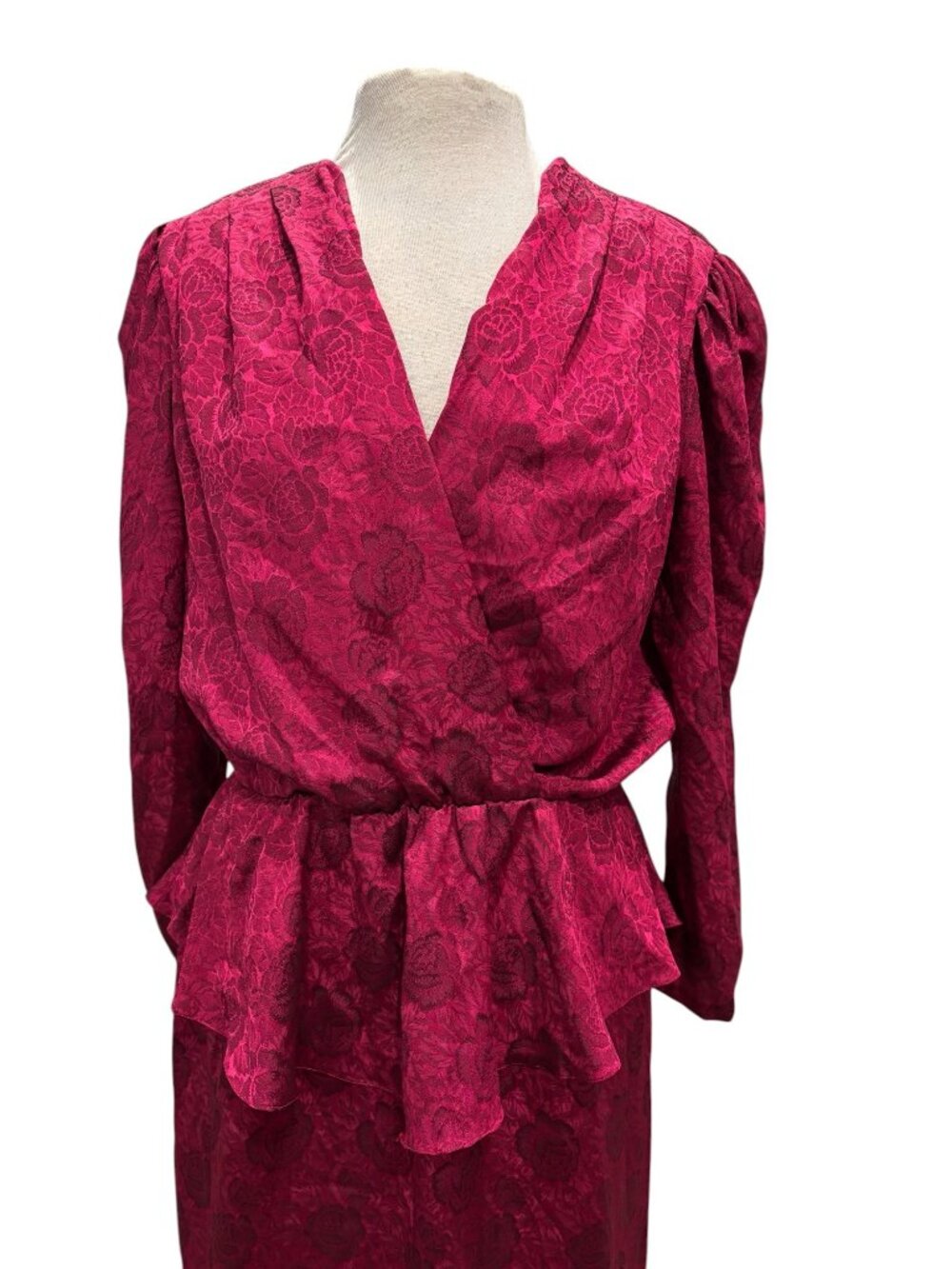 Vintage PATRA Dress 13/14 Red Jacquard Peplum Cocktail Party Midi - Picture 3 of 10
